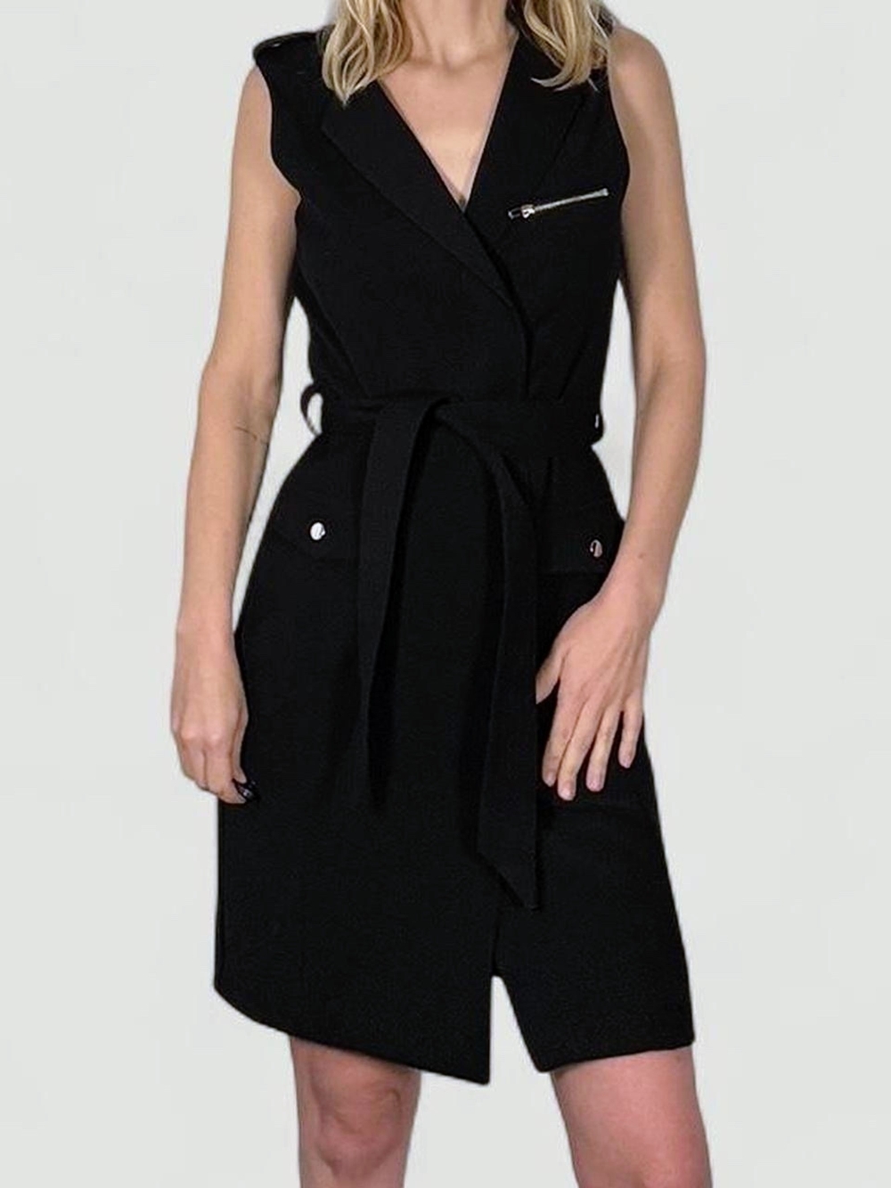 H&M Black Sleeveless Wrap Belted Mini Dress with Zip Detail